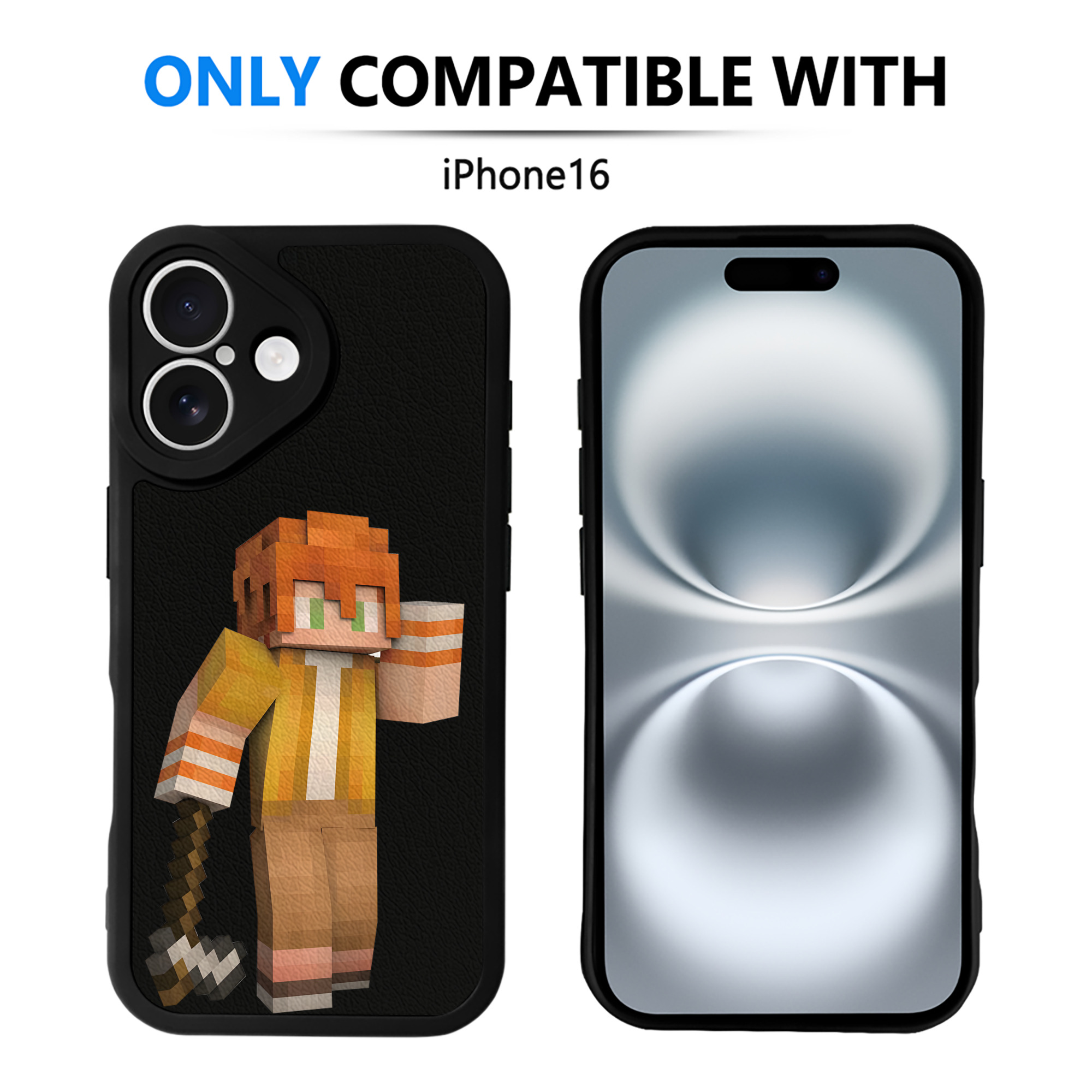 （画像用） マインクラフト ブロックの世界 Minecraft MC Block world 【iPhone 16シリーズ対応】シリコンスマホケース（レザー調） 材質：シリコン